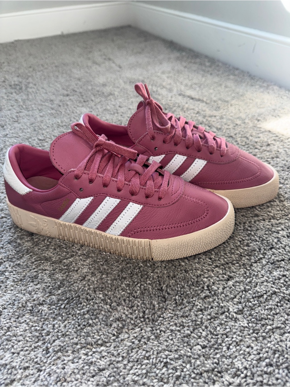 Adidas Sambarose Pink Leather Platform Sneakers | Women’s 8